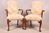PETIT & NEEDLEPOINT UPHOLSTERED ARMCHAIRS, PAIR, H 38", W 25" 