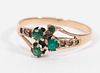 GOLD LADY'S RING WITH THREE SMALL EMERALDS SIZE 6.5, CIRCA 1900 