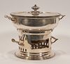 ITALIAN SILVER PLATE CHAFING DISH ON ALCOHOL WARMER H 10" W 12" 