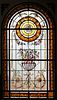 LEADED STAINED GLASS WINDOW PANE WITH HAND PAINTING C 1880, H 71" W 40" 
