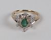 14K EMERALD AND DIAMOND LADY'S RING
