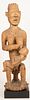 BANGWA PEOPLE, CAMEROON, AFRICAN CARVED WOOD MATERNITY FIGURE H 28.75" W 9.5" D 9" 
