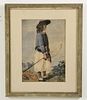 FRAMED EUROPEAN WATERCOLOR OF YOUNG BOY