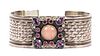 925 INDIA STERLING CUFF BRACELET, AMETHYSTS AND RUBIES 