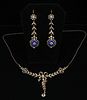 ANTIQUE 925 SILVER WITH PASTE STONES, NECKLACE & PIERCED EARRINGS, 19TH.C. L 15" 