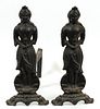 CAST IRON FIGURAL ANDIRONS, LATE 19TH C., PAIR, H 17", L 8", D 18" 