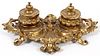 ROCOCO STYLE BRASS INK STAND, H 4", L 13" 