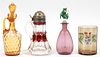 AMERICAN GLASS CRUETS (2), PICKLE JAR AND VENETIAN PERFUME BOTTLE C. 1870 4 PCS. H 9" - 7" 
