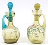 AMBER AND ENAMEL BLOWN GLASS CRUETS, TWO C. 1880 H 7.5" 