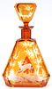 GERMAN AMBER OVERLAY ETCHED CRYSTAL DECANTER C. 1960 H 10" 