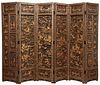 CHINESE SIX PANEL BLACK LACQUERED SCREEN C.1800, H 7' 3" W 11' 