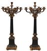 FRENCH EMPIRE STYLE BRONZE & METAL CANDELABRUM, PAIR, H 28", W 13"