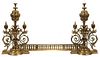 GOTHIC BRONZE ANDIRONS AND FENDER H 22" W 31" 