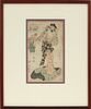 KITAGAWA UTAMARO (JAPAN, 1753-06), WOODBLOCK PRINT, H 13", L 7.5", COURTESAN OF GION DISTRICT 