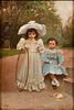 ALBERTO ROSSI  (ITALIAN, 1858–1936) OIL ON BEVELED WOOD PANEL C. 1880-1900 H 17" W 11" VICTORIAN CHILDREN IN THE JARDIN DE LUXUMBOURG 