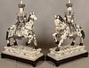 CHINESE MOLDED FAUX IVORY FIGURES ON HORSEBACK, PAIR, H 29", L 22"