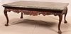 CHIPPENDALE STYLE MARBLE & MAHOGANY COFFEE TABLE, H 20", L 50"