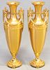 FRENCH EMPIRE STYLE D'ORE BRONZE URNS, 20TH C, PAIR, H 28", W 9.5" 