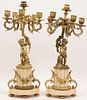 FRENCH BRONZE DORE AND MARBLE CANDELABRAS 19TH.C. PAIR H 19" 