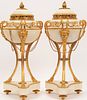 FRENCH D'ORE BRONZE & MARBLE CASSOLETTES, LATE 19TH/EARLY 20TH C. PAIR, H 15", DIA 6"