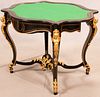 FRENCH BOULLE EBONY GAME - CONSOLE TABLE, BRONZE ORMOLU MOUNTS 19TH.C. H 30" W 40" D 17" 