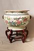 CHINESE HAND PAINTED PORCELAIN PLANTER & STAND, H 16", DIA 24"