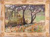 NELL DANELY BROOKER MAYHEW (CALIF, 1875-40), OIL ON CANVAS, H 22", W 32", FLORAL LANDSCAPE 