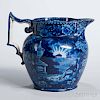 Staffordshire Historical Blue Transfer-decorated Lafayette at Franklin's Tomb Pitcher