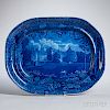 Staffordshire Historical Blue Transfer-decorated Southwest View of La Grange, The Residence of the Marquis Lafayette, Platter