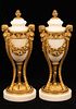 FRENCH GILT BRONZE & MARBLE COVERED URNS, 19TH.C. PAIR, H 14", DIA 5" 