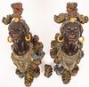 NUBIAN CARVED & PAINTED WOOD MOUNTS, PAIR, H 15", W 7"