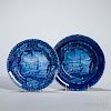Staffordshire Historical Blue Transfer-decorated Dartmouth Soup Plate and Dinner Plate
