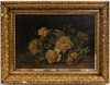 OIL ON CANVAS, C. 1900, H 15", W 21", YELLOW ROSES 