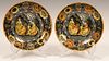 ENGLISH EARTHENWARE TRANSFER DISHES, YELLOW ON GREY, C. 1850,  TWO DIA 4.6" 