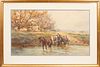 FRANK F. ENGLISH, USA 1854 - 22,  WATERCOLOR ON PAPER H 17.5" W 29.5" PLOWING THE FIELD 