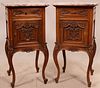 COUNTRY FRENCH MARBLE & WALNUT END TABLES, C. 1900 PAIR, H 33", W 17"