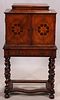 WILLIAM AND MARY STYLE MAHOGANY AND BURL WOOD GENTLEMAN'S DRESSING CABINET, H 45", W 25", D 14" 