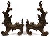 FENCH STYLE BRONZE ANDIRONS, PAIR, H 15", W 10", L 18"