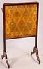 VICTORIAN MAHOGANY EMBROIDERED FIRESCREEN WITH DISPLAY SHELF H 39" W 23" D 15.5" 