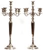 ENGLISH SILVER PLATE FIVE LIGHT CANDELABRAS, PAIR, H 38"