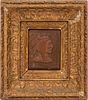 'BIGAK' AMERICAN  INDIAN HAND CARVED MAHOGANY WOOD  MINATURE PICTURE, IMAGE SIZE: H.5" X 4" W. FRAME 12" X10 1/2" WIDE. BENIZIT 1898 (1) 