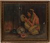 INFLUENCED BY EANGER IRVING COUSE (AMER, 1866-36), OIL ON CANVAS, H 22", W 27", NATIVE AMERICAN POTTER 