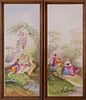 PAINTED TILE PLAQUES, PAIR, H 21", W 8", COURTING SCENES 