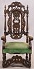 GOTHIC REVIVAL CARVED WALNUT CHAIR, C. 1900-1910 H 60", W 30"
