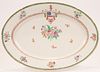 CHINESE EXPORT ARMORIAL PORCELAIN PLATTER W 13" L 18.25" FLORAL DESIGN WITH FAMILY CREST 