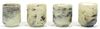 APPLE GREEN CARVED JADEITE CHINESE SAKI CUPS SET OF THREE C 1900, H 2.2" DIA 1.7" 
