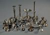 Lot of weighted sterling silver candlesticks, salts, compotes. 34 pieces total