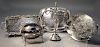 Continental silver .800 footed candelabra with three plated trays and one silver plate bun warmer