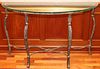 WROUGHT IRON & GLASS CONSOLE TABLE, H 30", W 50"