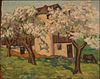 JEAN MURRAY CROZIER CANADIAN, 20TH C. OIL ON MASONITE H 10" W 11.5" SPRING LANDSCAPE 